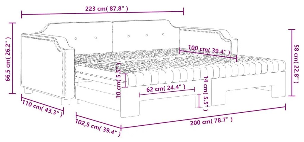 Καναπές Κρεβάτι Συρόμενος Κρεμ 100x200 εκ. Υφασμάτινος Στρώματα - Κρεμ