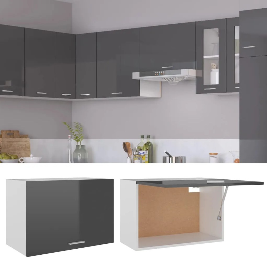 vidaXL Ντουλάπι Κρεμαστό Γυαλιστερό Γκρι 60x31x40 εκ. Μοριοσανίδα