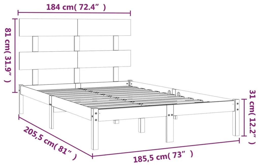 vidaXL Πλαίσιο Κρεβατιού Λευκό 180 x 200 εκ. Μασίφ Ξύλο Super King