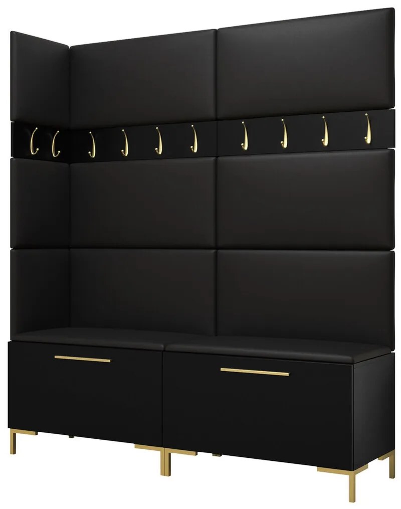 Σετ διαδρόμου Hartford F104, 196x168x46cm, 34 kg, Μαύρο, Οικολογικό δέρμα, Πλαστικοποιημένη μοριοσανίδα, Εντοιχισμένη, Τοίχου | Epipla1.gr