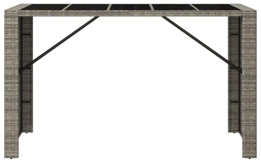 vidaXL Τραπέζι Μπαρ με Γυάλ. Επιφάνεια Γκρι 185x80x110 εκ. Συνθ. Ρατάν