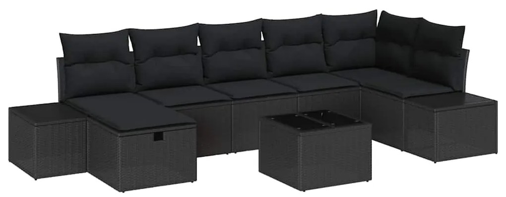 vidaXL Σετ Καναπέ Κήπου με μαξιλάρι 8 pcs Μαύρο Πολυ ράταν