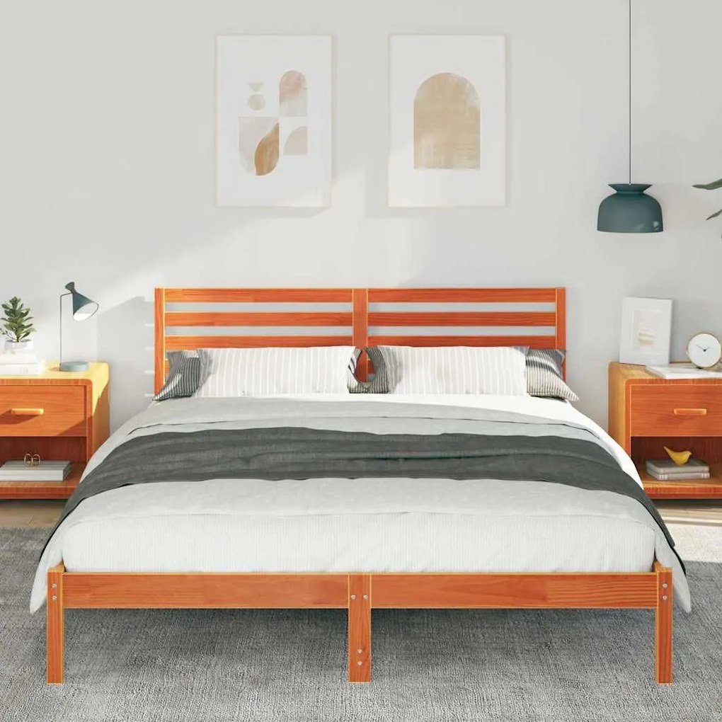 vidaXL Σκελετός Κρεβατιού Καφέ κεριού 160 x 210 cm Μασίφ ξύλο πεύκου