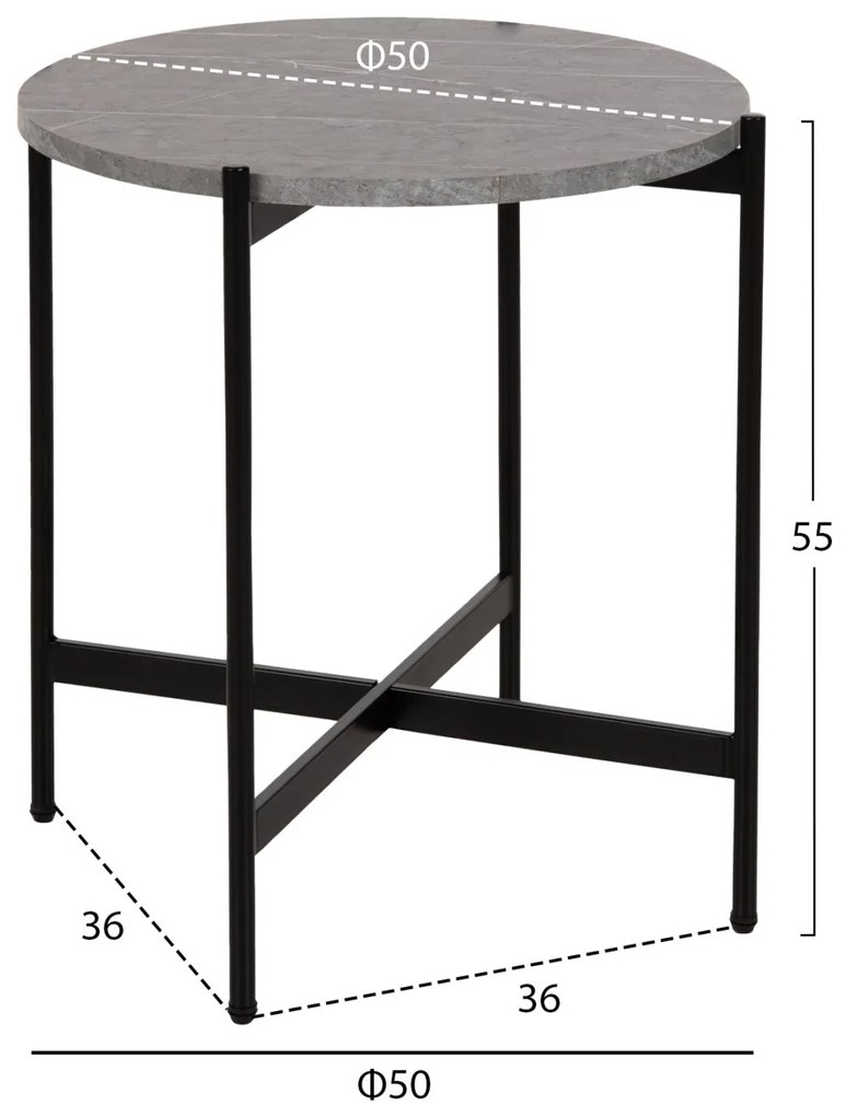 ΒΟΗΘΗΤΙΚΟ ΤΡΑΠΕΖΙ  MDF ΓΚΡΙ ΜΑΡΜΑΡΟ-ΜΑΥΡΗ ΜΕΤΑΛΛΙΚΗ ΒΑΣΗ Φ50x55Υεκ.