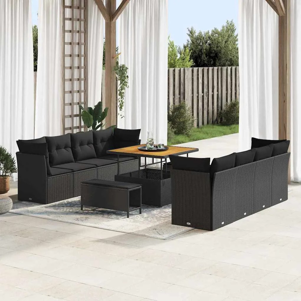 vidaXL Σετ Καναπέ Κήπου 11 pcs Μαύρο συνθετικό ρατάν