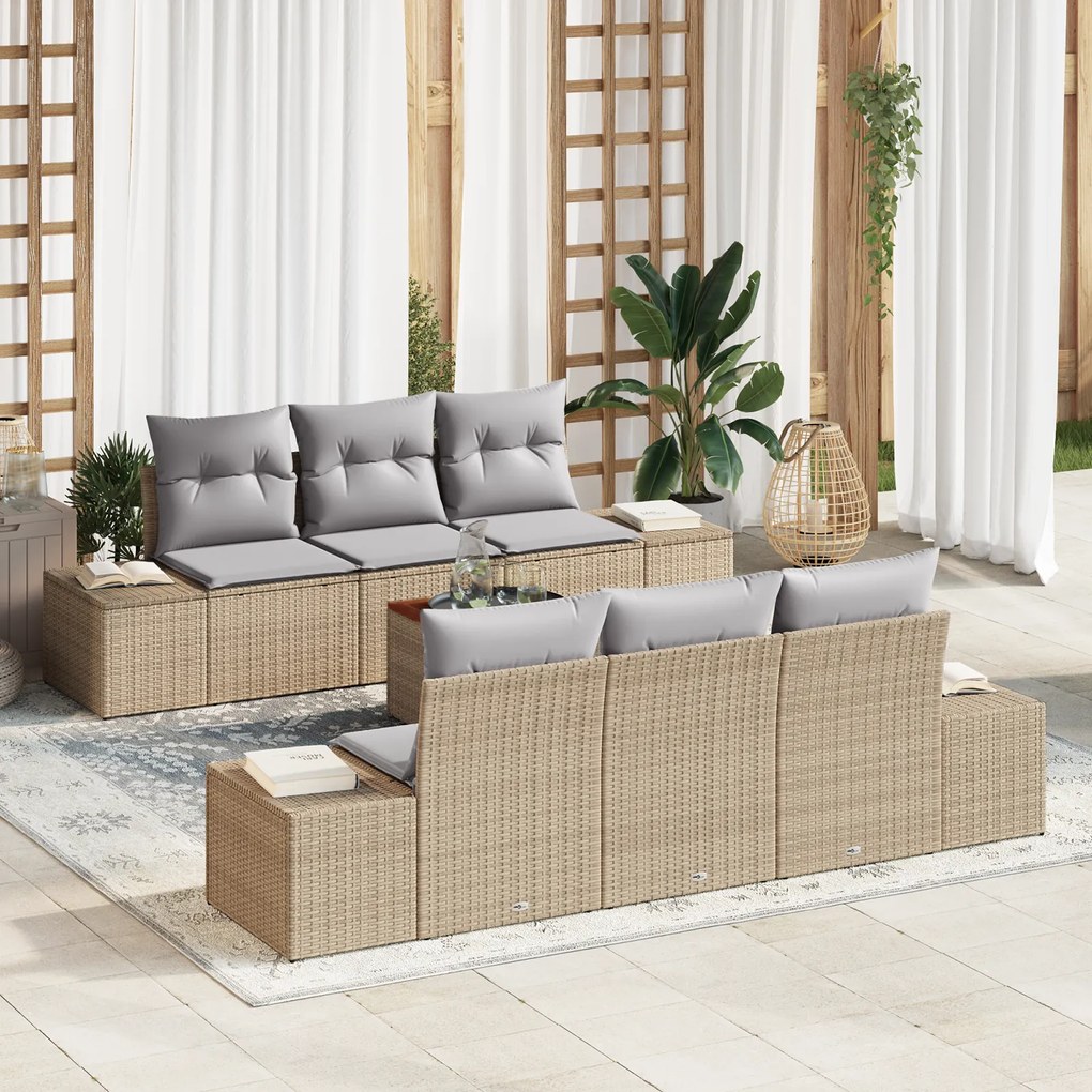 vidaXL Σετ Σαλονιού Κήπου 7 pcs Beige, ανοιχτό γκρι 55 x 55 x 37 εκ