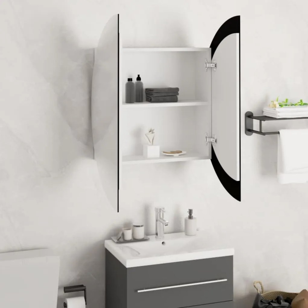 vidaXL Ντουλάπι Μπάνιου με Στρογγυλό Καθρέφτη&amp;LED Λευκό 54x54x17,5 εκ.