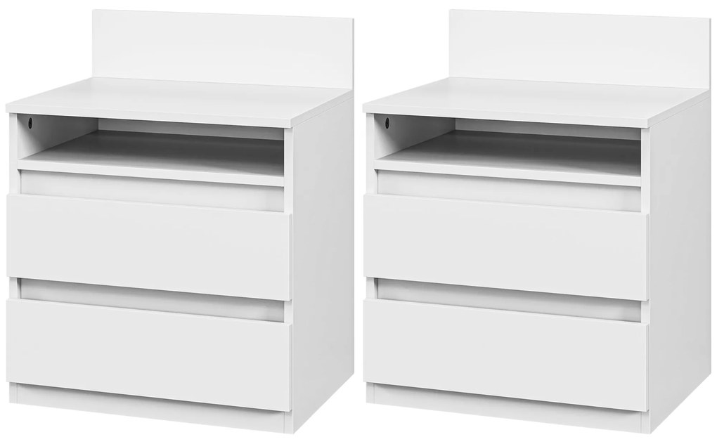 HOMCOM Κομοδίνο σετ 2 τεμαχίων με συρτάρια και ράφι, μοντέρνο βοηθητικό τραπέζι, για υπνοδωμάτιο, λευκό