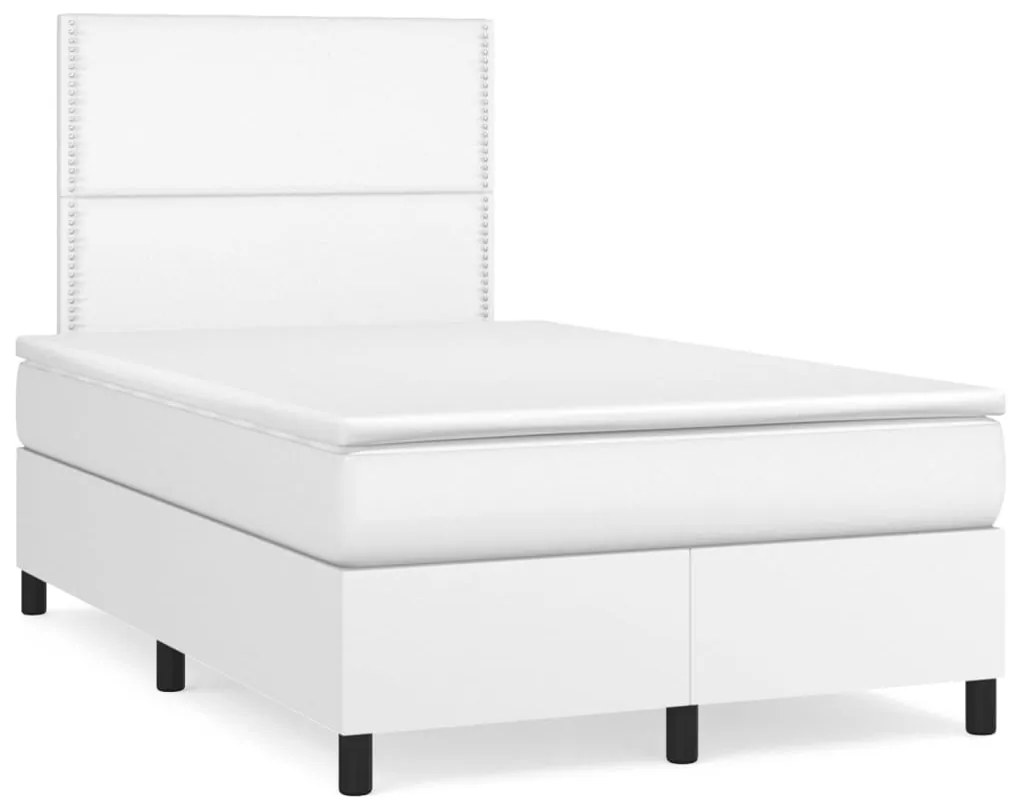 vidaXL Κρεβάτι Boxspring με Στρώμα Λευκό 120x200εκ.από Συνθετικό Δέρμα