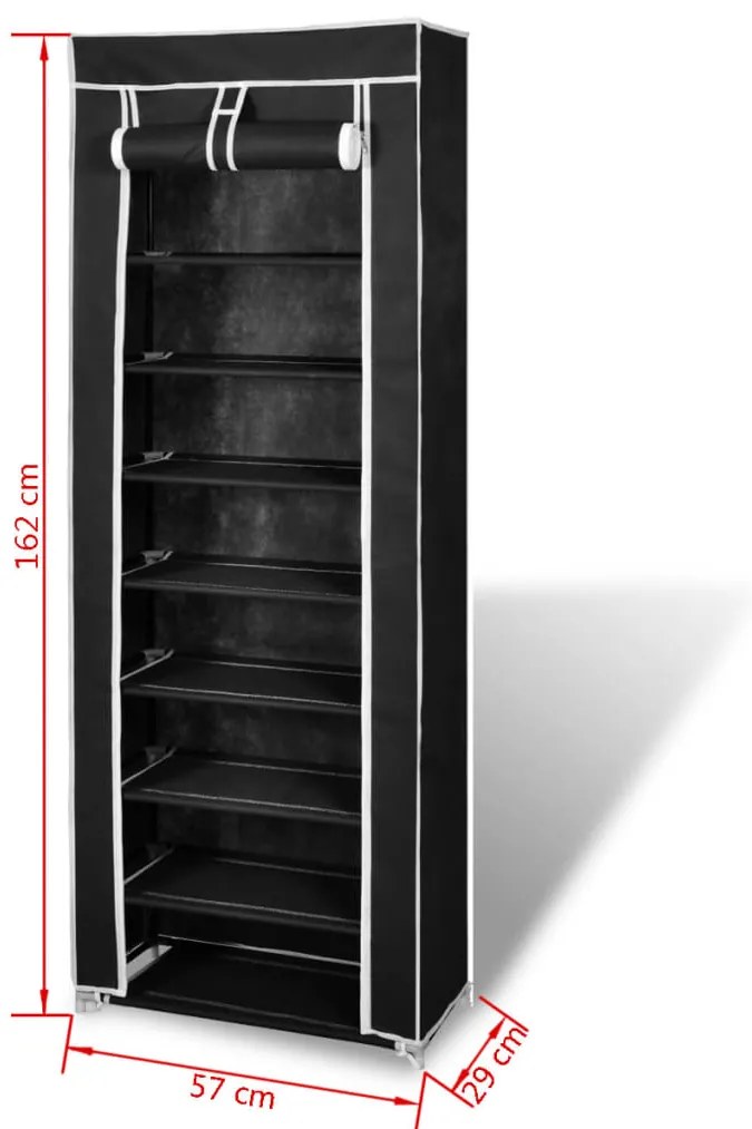 Υφασμάτινη παπουτσοθήκη με κάλυμμα 57 x 29 x 162 cm Μαύρο