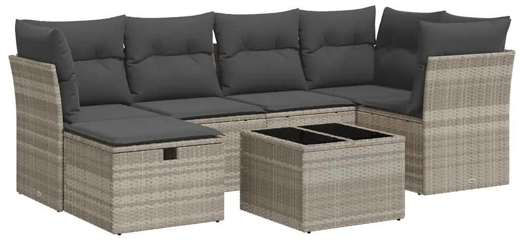 vidaXL Σαλόνι Κήπου Σετ 7 Τεμαχίων Γκρι Συνθετικό Ρατάν με Μαξιλάρια