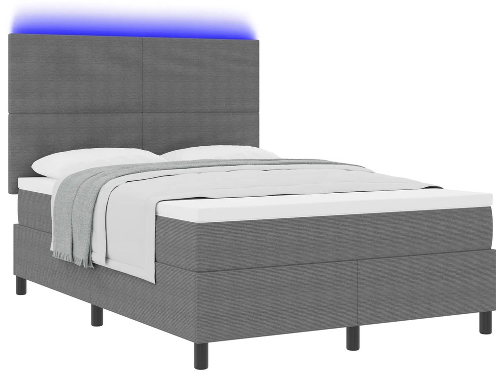 vidaXL Κρεβάτι με Σπαστό Στρώμα & LED Γκρι Βελούδινο 140x200 εκ.