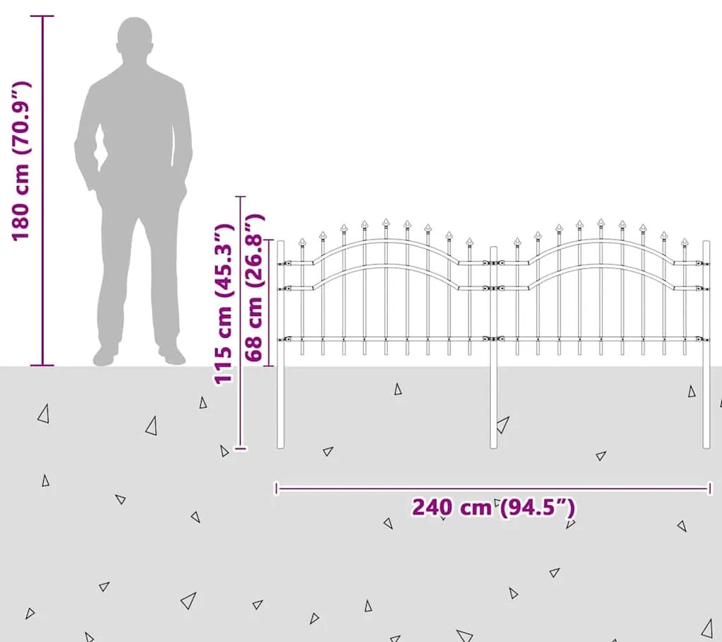 vidaXL Φράχτης Κήπου Γκρι 240 x 115 cm Ατσάλι με Επικάλυψη Πούδρας