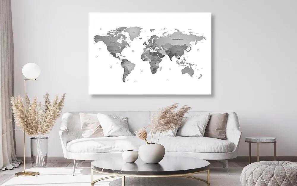 Εικόνα στον παγκόσμιο χάρτη φελλού σε ασπρόμαυρα χρώματα - 120x80  transparent