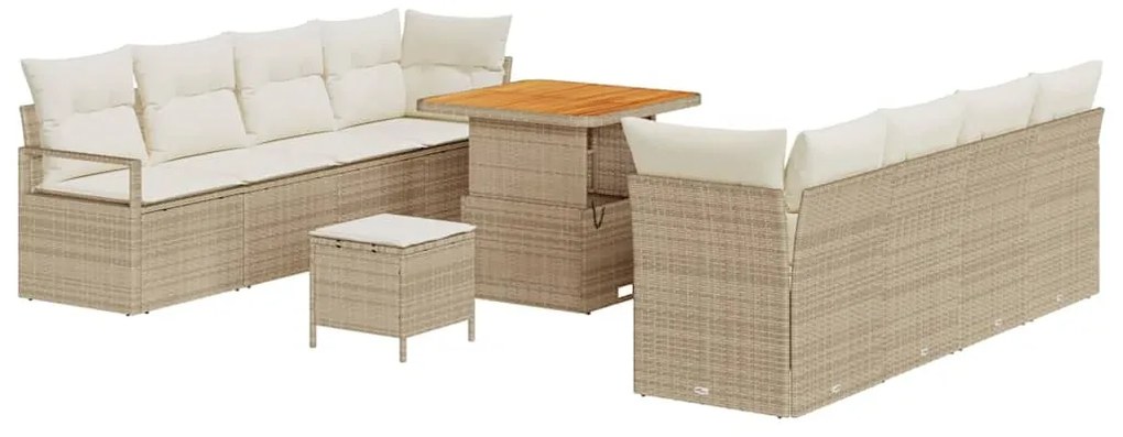 vidaXL Σετ Καναπέ Κήπου με μαξιλάρι 11 pcs Μπεζ Πολυ ράταν
