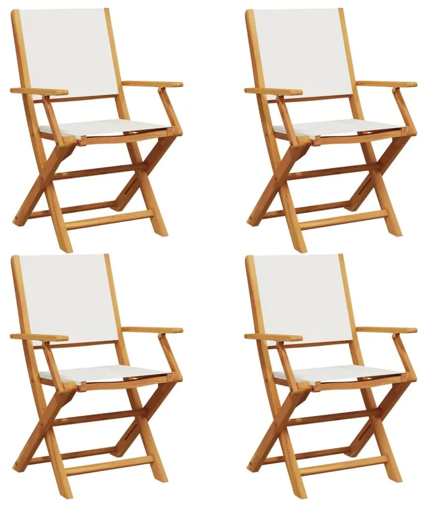 vidaXL Καρέκλες Κήπου Πτυσσόμενες 4 Τεμ. Λευκές Ύφασμα/Μασίφ Ξύλο