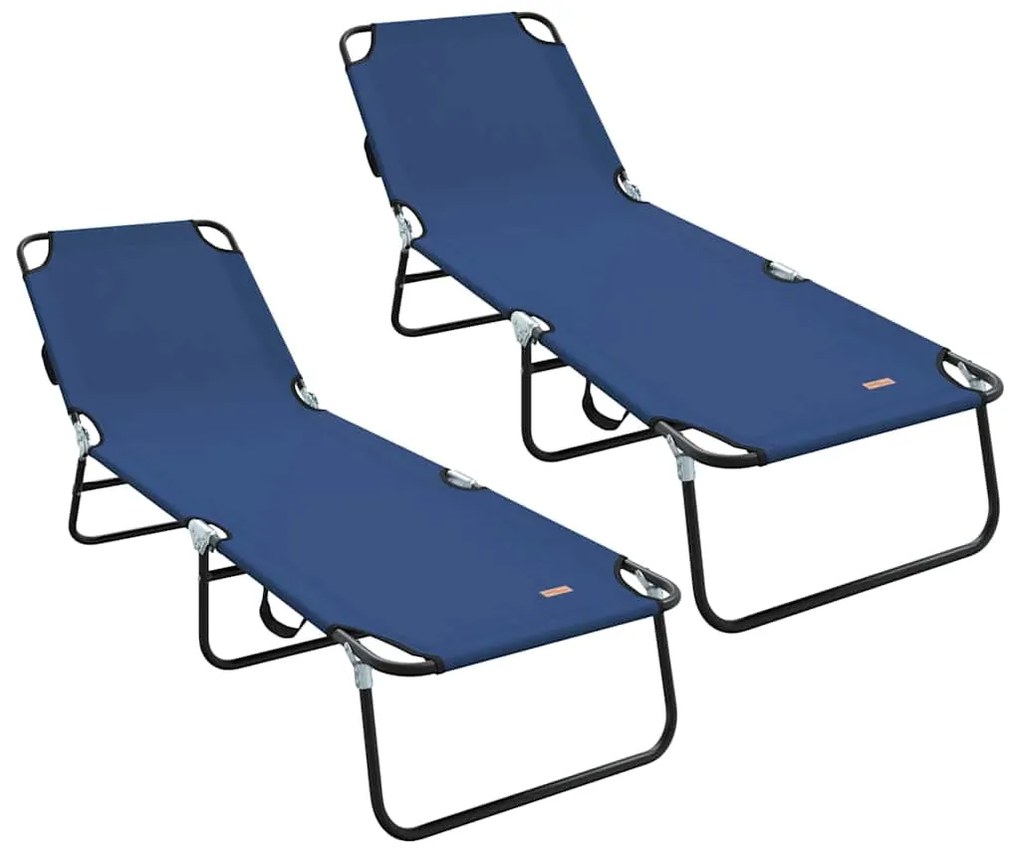 vidaXL Πτυσσόμενη ξαπλώστρα 2 pcs Μπλε 56 x 189 x 87 εκ. ύφασμα