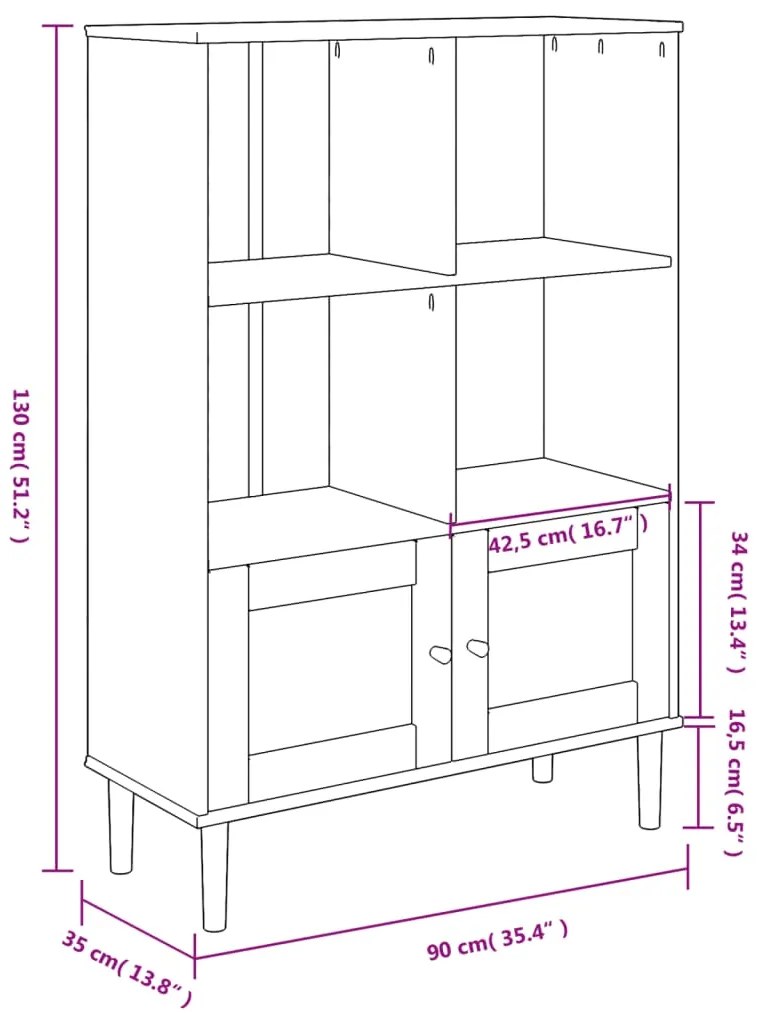 Βιβλιοθήκη SENJA Λευκή/Όψη Ρατάν 90x35x130 εκ Μασίφ Ξύλο Πεύκου - Λευκό