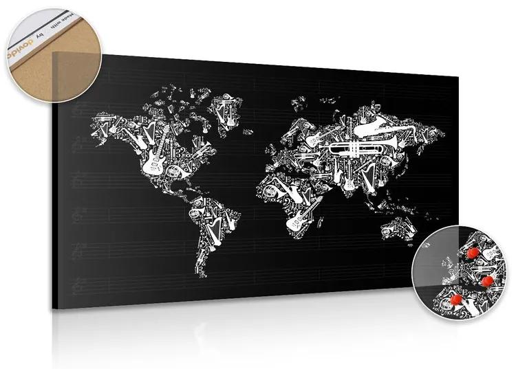 Εικόνα στον παγκόσμιο χάρτη μουσικής από φελλό - 90x60  transparent