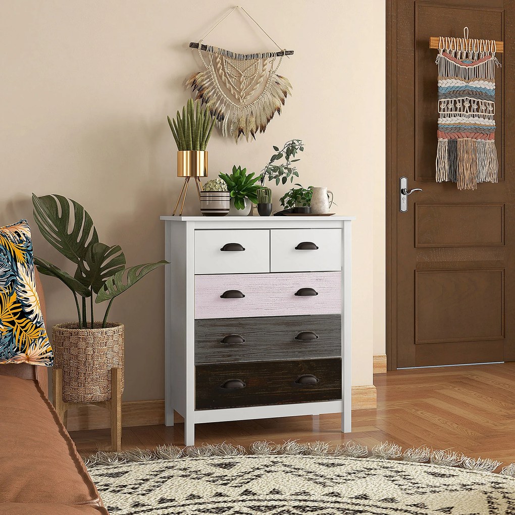 HOMCOM Έπιπλο μπουφέ, Συρταριέρα, 5 συρτάρια, βαμμένη επιφάνεια, MDF &amp; ξύλο πεύκου, 70 x 38 x 85 cm, Λευκό