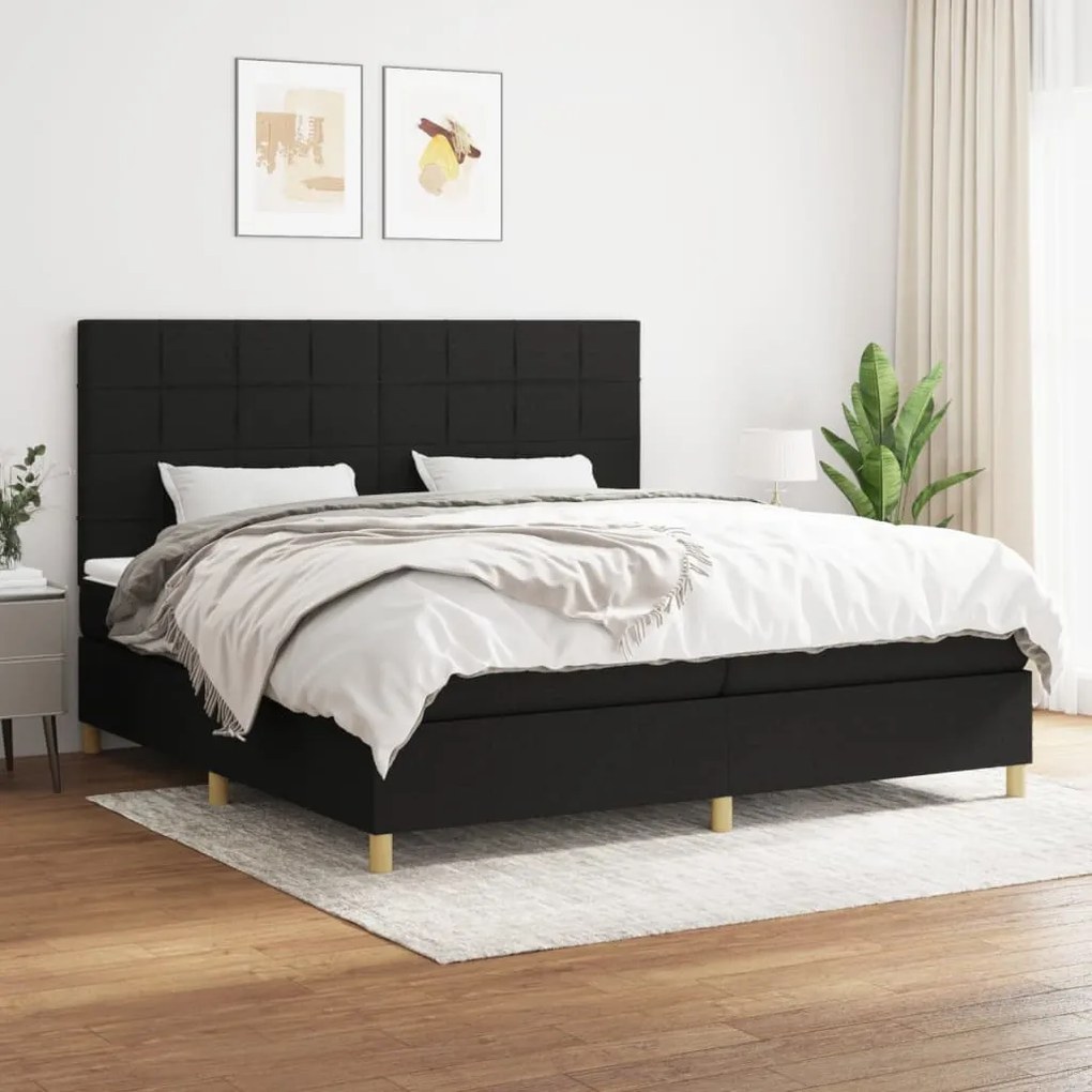 vidaXL Κρεβάτι Boxspring με Στρώμα Μαύρο 200x200 εκ. Υφασμάτινο