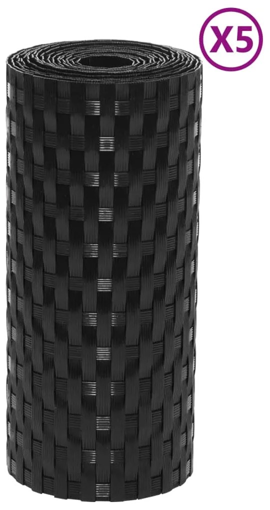 vidaXL Διαχωριστικά Βεράντας 5 τεμ. Μαύρο 255x19 εκ. Συνθετικό Ρατάν