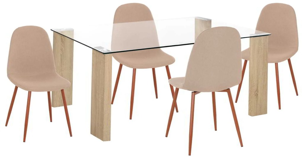 ΣΕΤ ΤΡΑΠΕΖΑΡΙΑΣ 5ΤΜΧ LEOMOR HM21270.01 ΤΡΑΠΕΖΙ &amp; 4 ΚΑΡΕΚΛΕΣ - ΜΠΕΖ ΥΦΑΣΜΑ