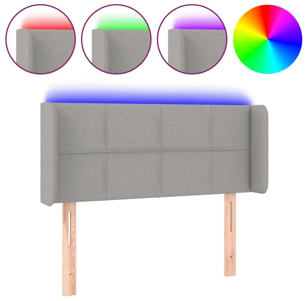 vidaXL Κεφαλάρι Κρεβατιού LED Ανοιχτό Γκρι 103x16x78/88 εκ. Υφασμάτινο