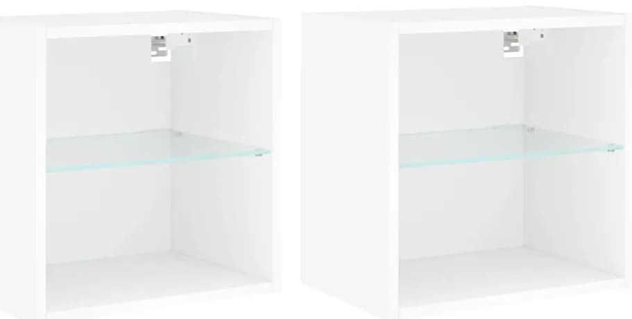 vidaXL Κομοδίνα Επιτοίχια με Φώτα LED 2 Τεμ. Λευκά