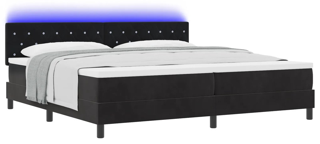 vidaXL Κρεβάτι Box Spring με Στρώμα & LED Μαύρο 200x200 εκ Βελούδο