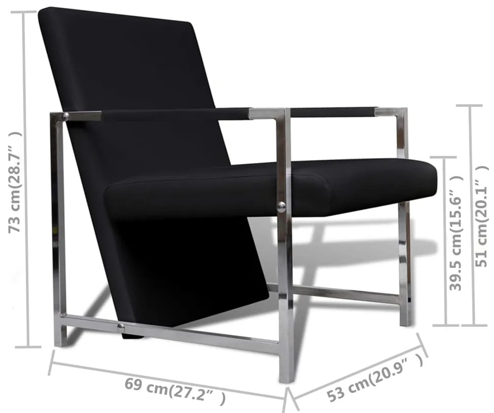 vidaXL Πολυθρόνες 2 τεμ. Μαύρες από Συνθετικό Δέρμα με Σκελετό Χρωμίου