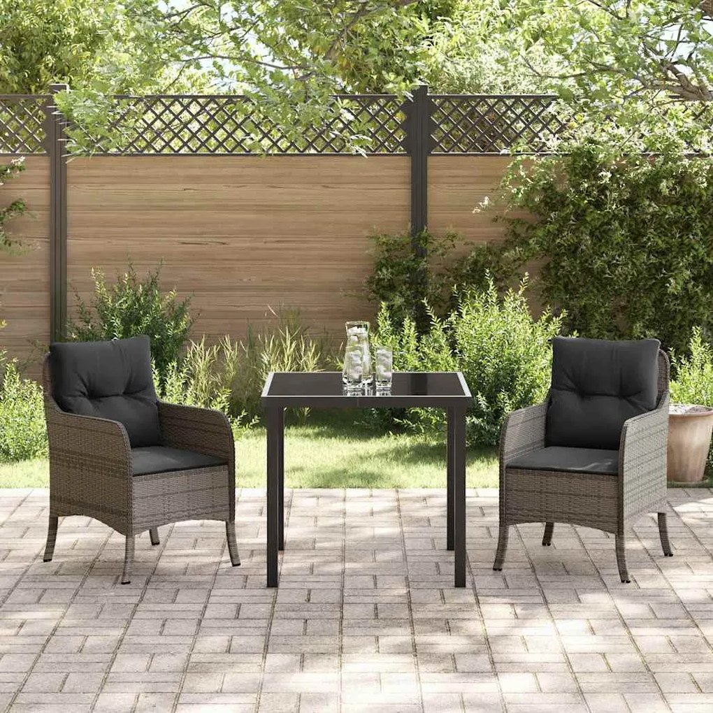 vidaXL Σέτ φαγητού για κήπο με μαξιλάρι 3 pcs Γκρι Πολυ ράταν
