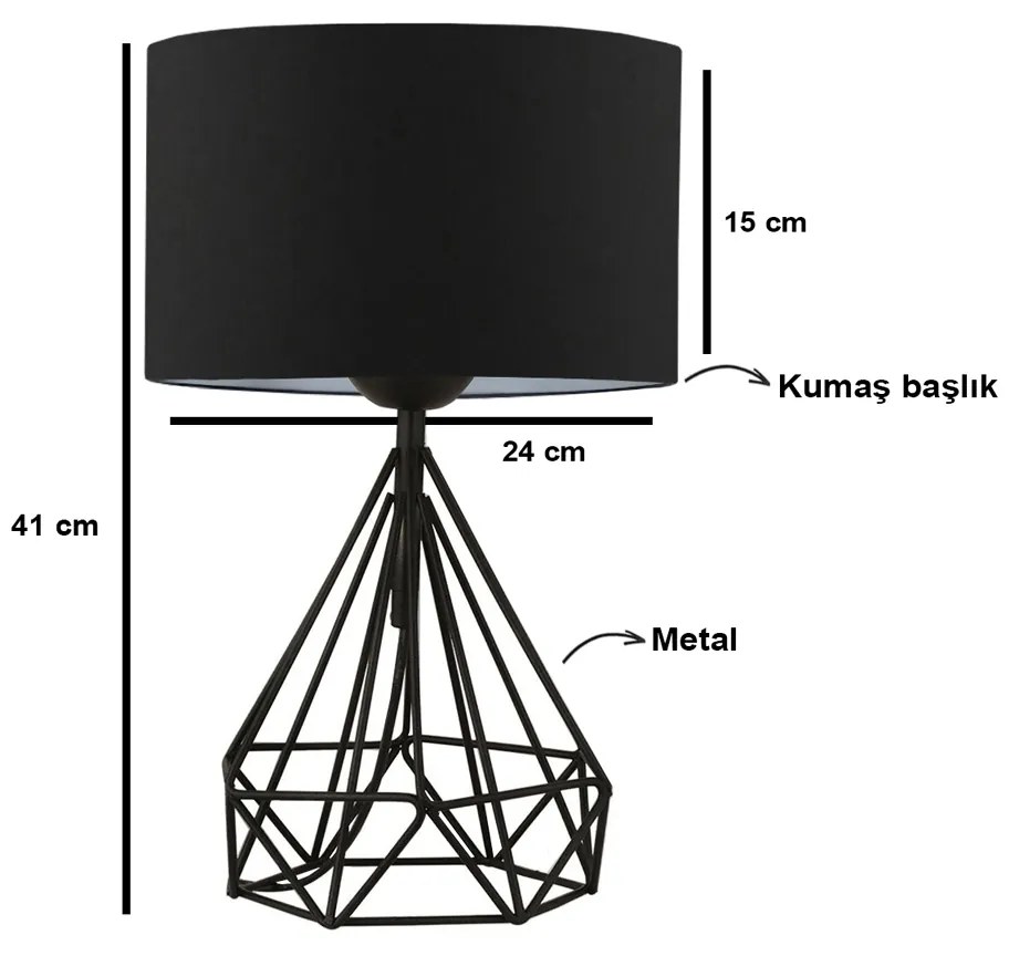 GloboStar DIAMOND 204-0083 Μοντέρνο Eπιτραπέζιο Φωτιστικό Μονόφωτο 1 x E27 IP20 Μαύρο Μέταλλο με Μαύρο Ύφασμα - Μ24 x Π24 x Υ41cm