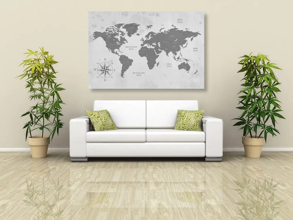 Εικόνα αξιοπρεπούς χάρτη του κόσμου σε ασπρόμαυρο - 120x80