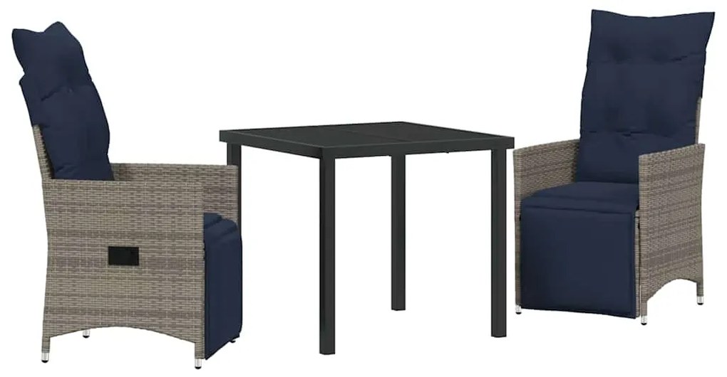 vidaXL Σετ τραπεζιού και καρέκλας με μαξιλάρι 3 pcs Γκρι Ράτα PE