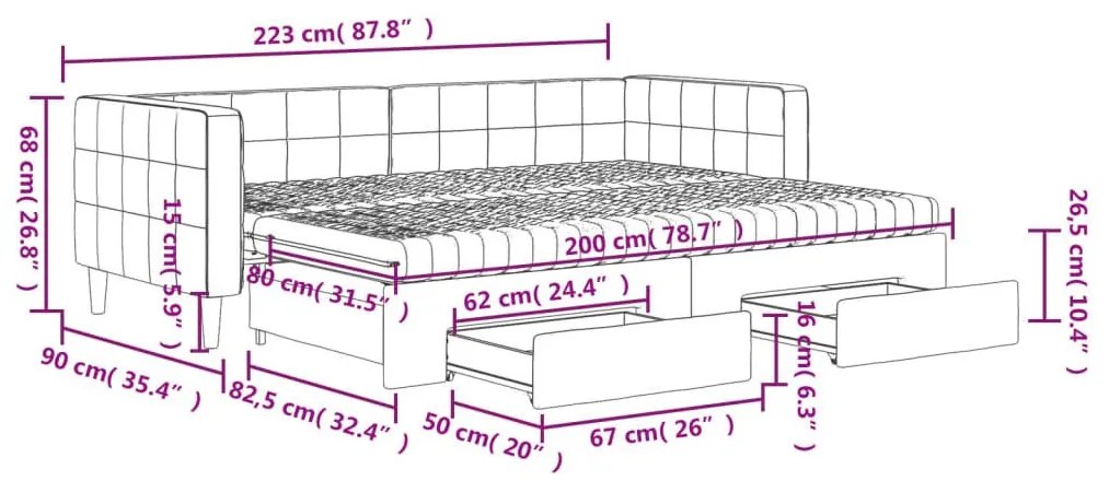 Καναπές Κρεβάτι Συρόμενος Μπλε 80x200 εκ. Βελούδινος Συρτάρια - Μπλε