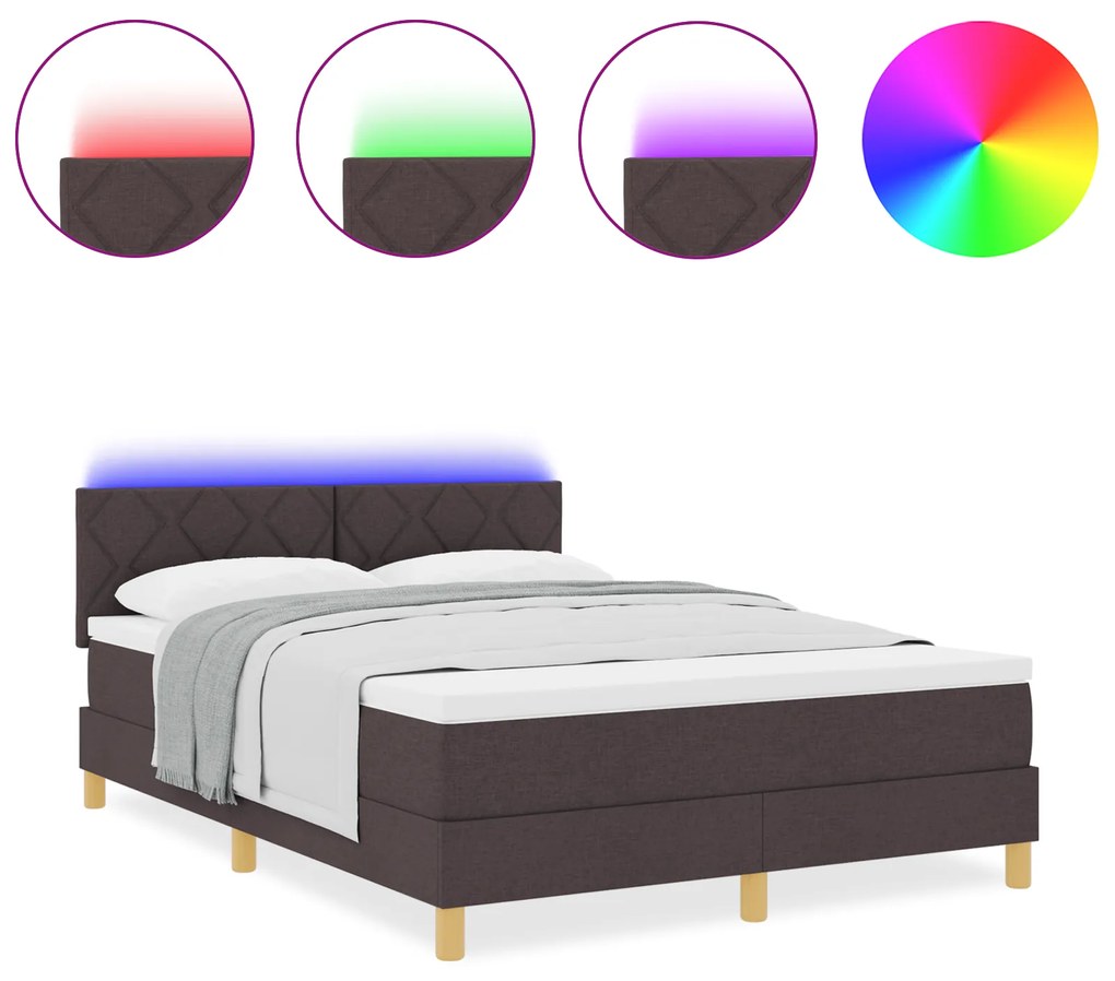 vidaXL Κοντό Κρεβάτι με Στρώμα & LED Σκούρο Καφέ 160x200 εκ. Ύφασμα