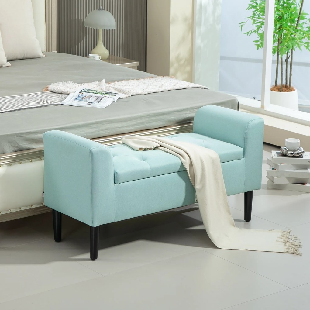 Πάγκος HOMCOM με αποθηκευτικό χώρο, ταπετσαρισμένη τραπεζαρία, αντοχή έως 130 kg, όψη λινό, ξύλο καουτσούκ, 116 x 44 x 58 cm, πράσινο