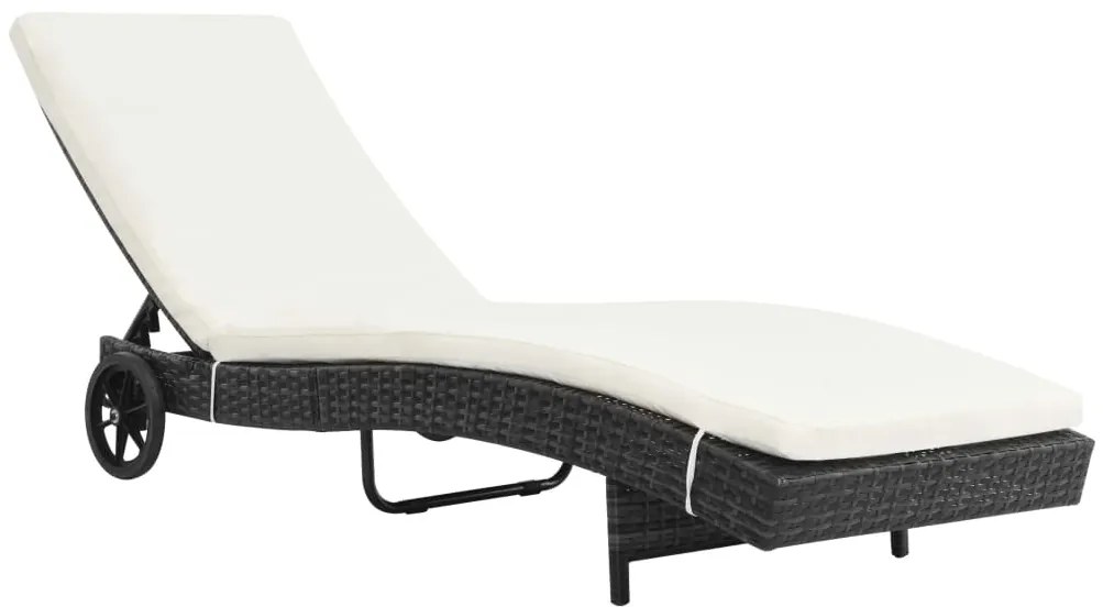 vidaXL Ξαπλώστρα Μαύρη από Συνθετικό Ρατάν με Μαξιλάρι και Ρόδες