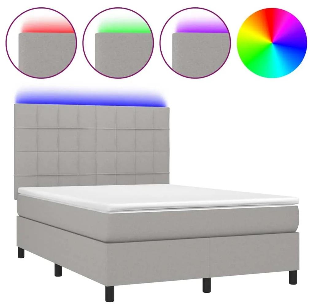 Κρεβάτι Boxspring με Στρώμα &amp; LED Αν.Γκρι 140x200εκ. Υφασμάτινο - Γκρι