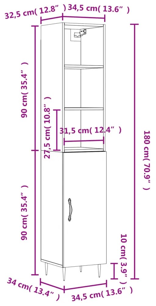 Μπουφές Sonoma Γκρι 34,5 x 34 x 180 εκ. από Επεξεργασμένο Ξύλο - Γκρι