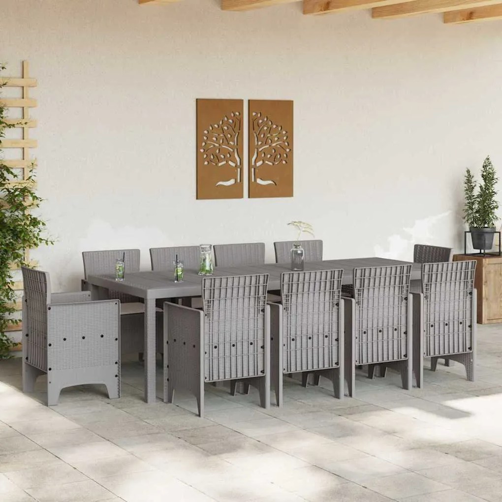 vidaXL Σέτ φαγητού για κήπο 11 pcs Ανοιχτό γκρι Rattan Polt