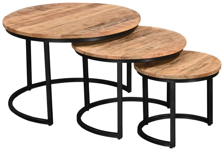 Τραπέζι σαλονιού Frina pakoworld σετ 3τεμ mango ξύλο σε φυσική απόχρωση με πόδι μαύρο μέταλλο