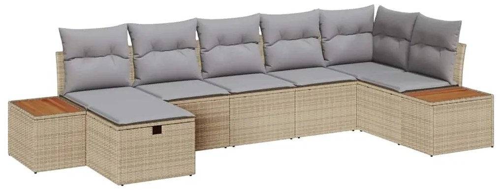 vidaXL Σετ Καναπέ Κήπου με μαξιλάρι 7 pcs Μπεζ Πολυ ράταν