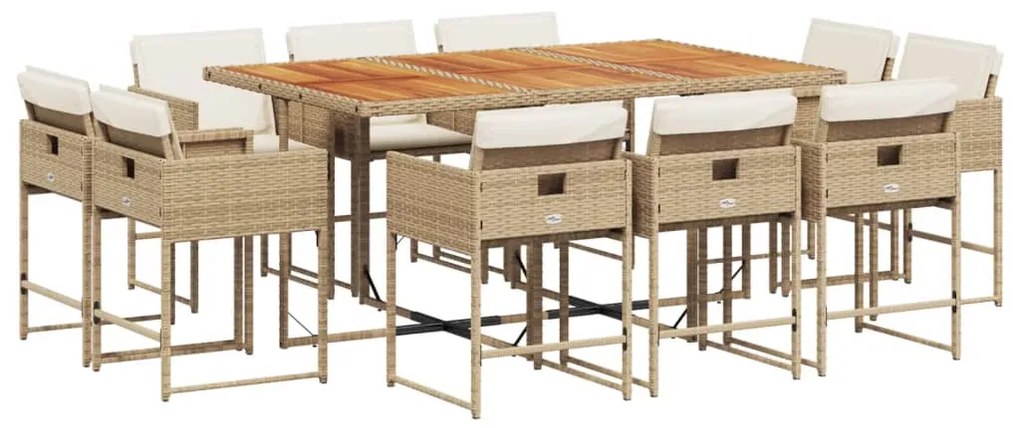 vidaXL Σετ Τραπεζαρίας Κήπου 11 τεμ. Μπεζ Συνθετικό Ρατάν με Μαξιλάρια