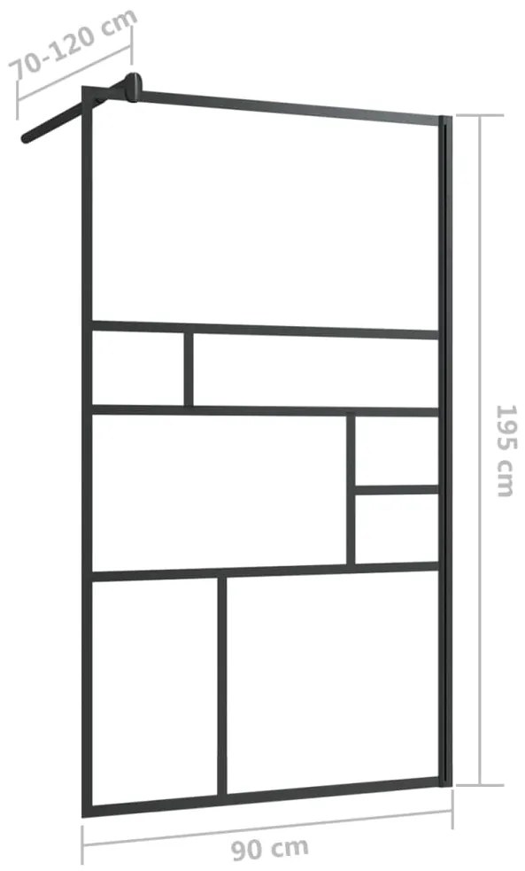 vidaXL Διαχωριστικό Ντουζιέρας Μαύρο 90 x 195 εκ. Διαφανές Γυαλί ESG
