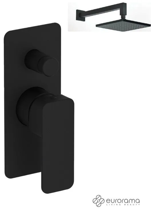 Eurorama Quadra Black Matt Ανακλινόμενη κεφαλή 30x30εκ.+Μπράτσο Τοίχου+Μίκτης εντοιχισμού 2 εξόδων με εκτροπέα