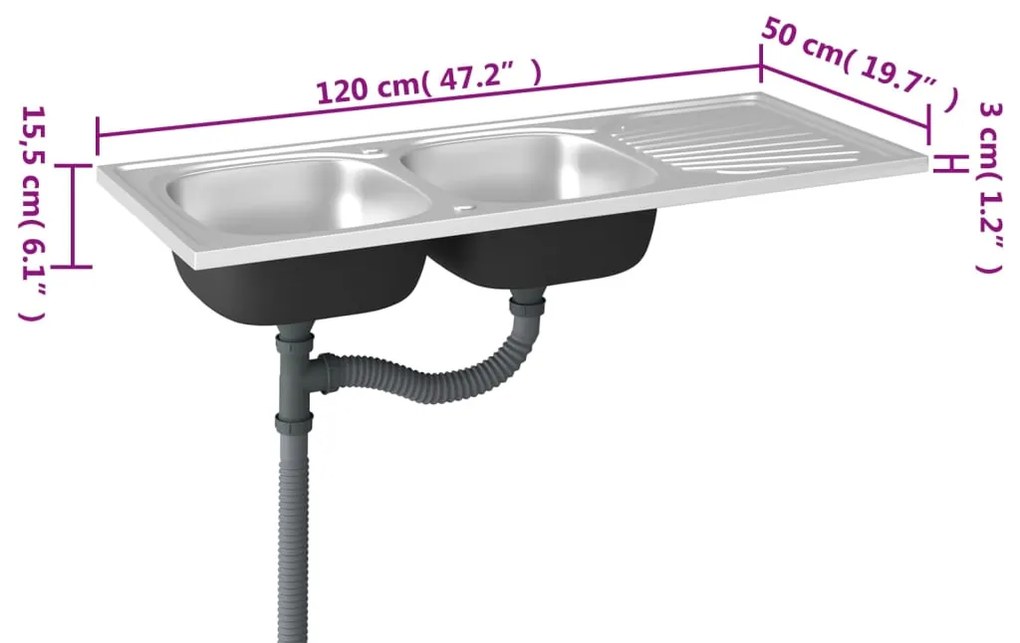 ΝΕΡΟΧΥΤΗΣ ΔΙΠΛΗ ΓΟΥΡΝΑ ΑΣΗΜΙ 1200X500X155ΕΚ. ΑΝΟΞΕΙΔΩΤΟ ΑΤΣΑΛΙ 147238