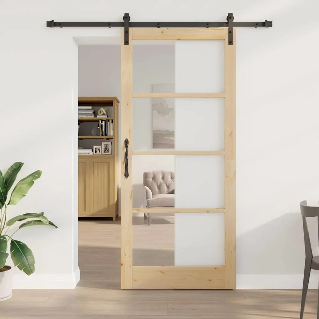 vidaXL Συρόμενη Πόρτα Καφέ 93 x 211 εκ. Μασίφ ξύλο πεύκου