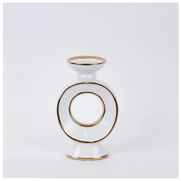 Κηροπήγιο Κεραμικό Λευκό &amp; Χρυσό 15.3x10x25.5cm 752-25056 Estheti-752-25056-Λευκό-Χρυσό 752-25056